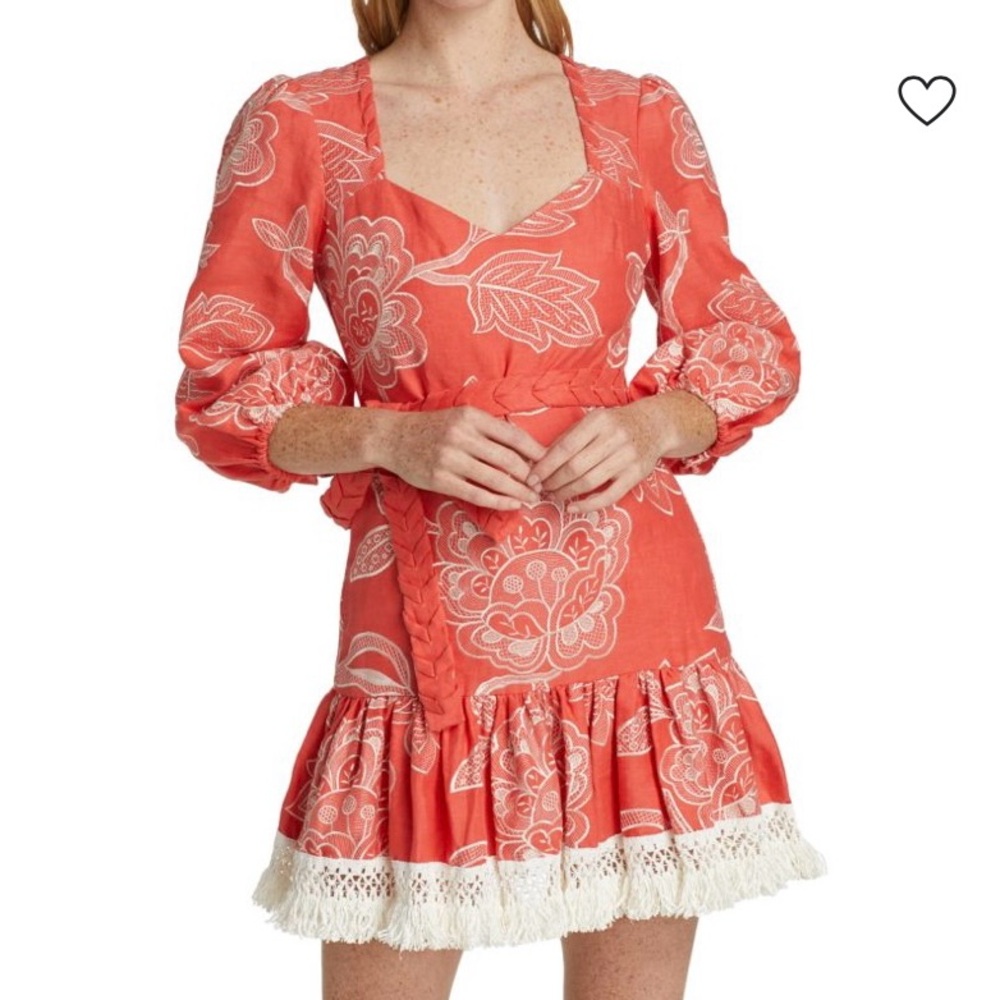 Alexis Claribel Floral Embroidered Fringe-Hem Mini Dress • XS